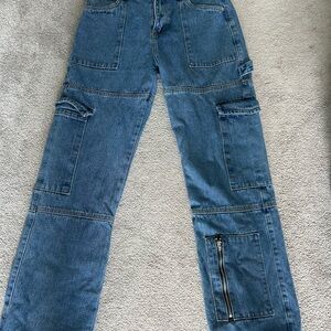 Blue Cargo Jeans with Zipper Pocket